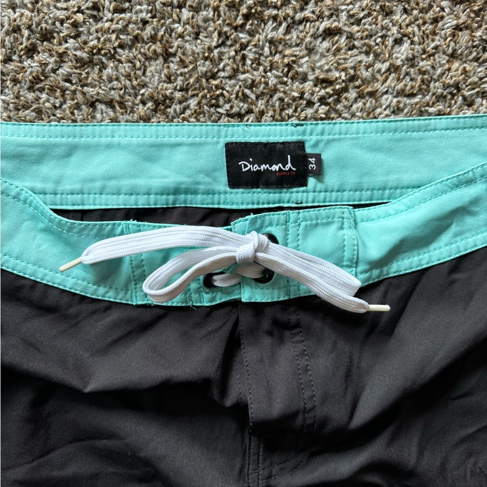 Diamond Supply co black & Tiffany d. Logo board shorts size 34 w cargo pocket - Picture 2 of 8